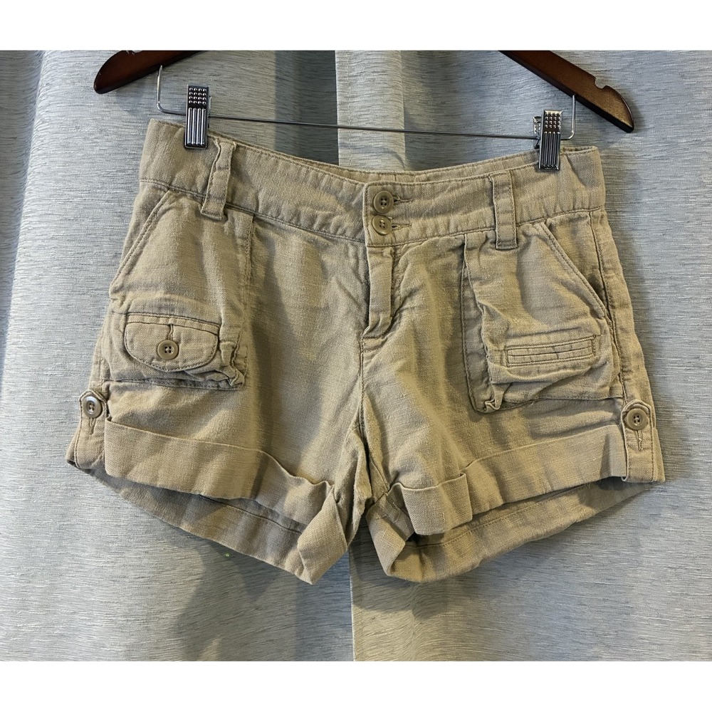 Old Navy Shorts Womens 4 Brown Linen Cotton Blend Utility Cargo Ultra Low Waist